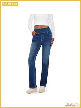 High Rise Bootcut Jeans Stretchy Pull-On Denim Pants